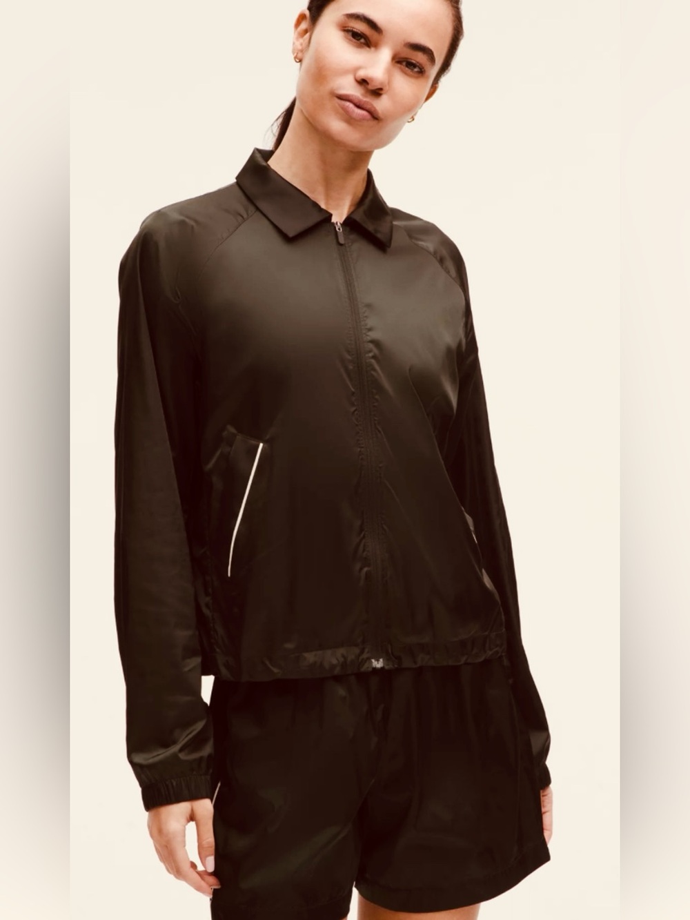 Women’s Lululemon Stretch Satin Nylon Jacket Small Black White Trim NWOT